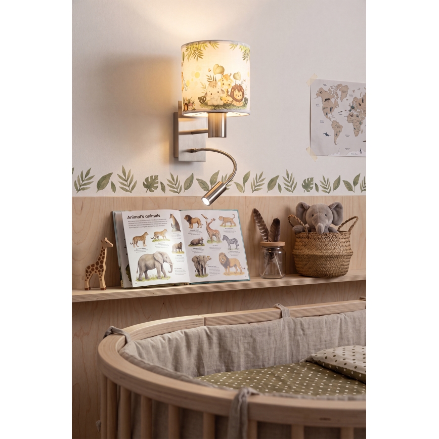 BRILAGI - LED flexibel vägglampa för barn BOBO 1xE27/25W/230V + LED/3W matt krom/vit/grön/djungel