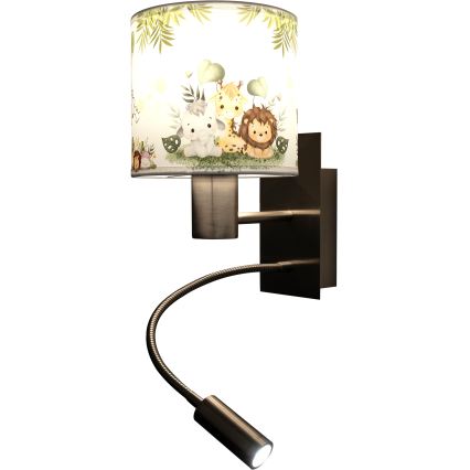 BRILAGI - LED flexibel vägglampa för barn BOBO 1xE27/25W/230V + LED/3W matt krom/vit/grön/djungel