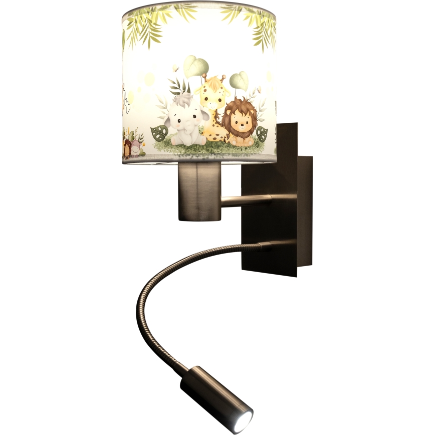 BRILAGI - LED flexibel vägglampa för barn BOBO 1xE27/25W/230V + LED/3W matt krom/vit/grön/djungel
