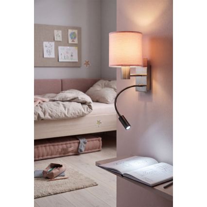 BRILAGI - Flexibel LED-vägglampa BOBO 1xE27/25W/230V + LED/3W matt krom/rosa