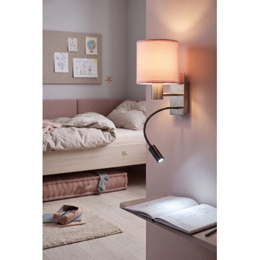 BRILAGI - Flexibel LED-vägglampa BOBO 1xE27/25W/230V + LED/3W matt krom/rosa