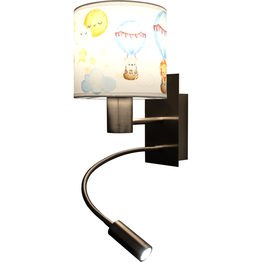 BRILAGI - LED flexibel barnvägglampa BOBO 1xE27/25W/230V + LED/3W mattkrom/vit/djurmotiv
