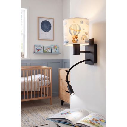 BRILAGI - LED flexibel vägglampa för barn BOBO 1xE27/25W/230V + LED/3W svart/vit/blå/med björnmotiv