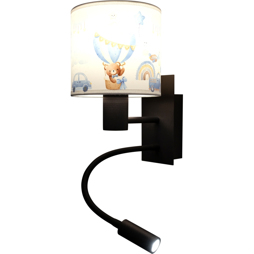 BRILAGI - LED flexibel vägglampa för barn BOBO 1xE27/25W/230V + LED/3W svart/vit/blå/med björnmotiv