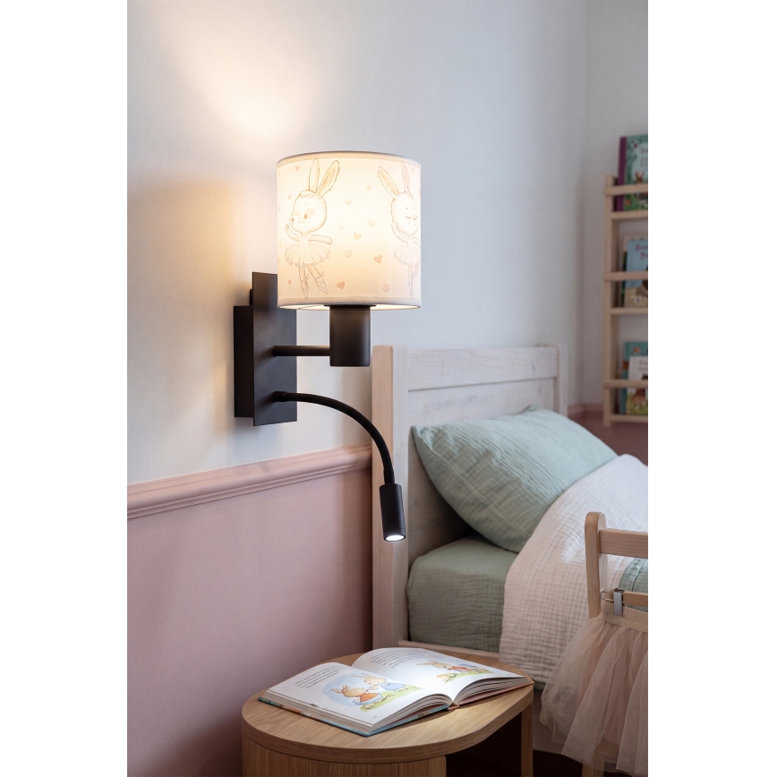 BRILAGI - LED flexibel vägglampa för barn BOBO 1xE27/25W/230V + LED/3W svart/vit/kaniner