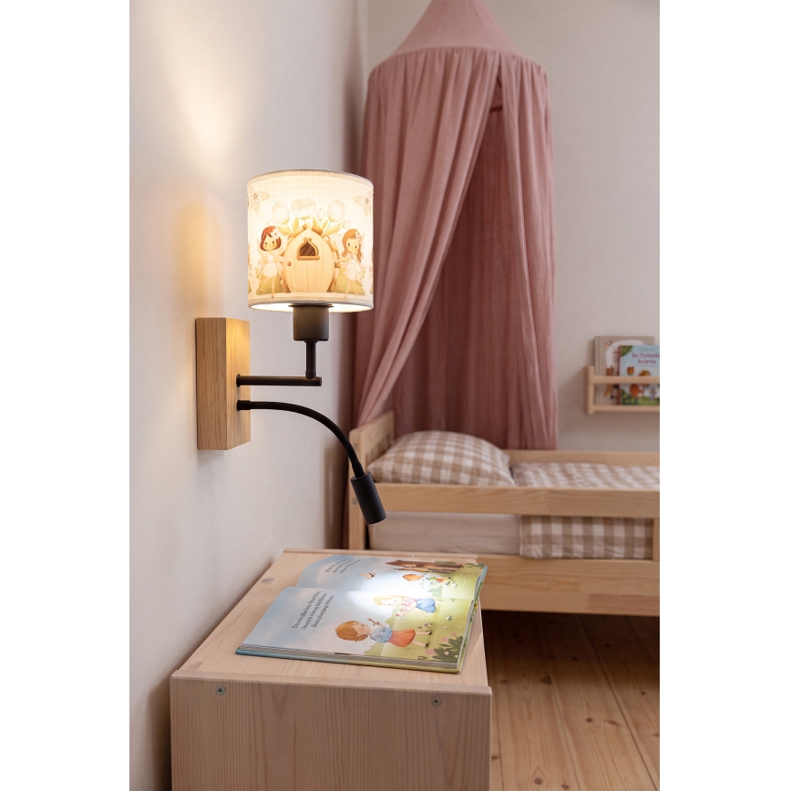 BRILAGI - Flexibel LED-vägglampa för barn BOBO WOOD 1xE27/25W/230V + LED/3W ek/svart/vit/rosa/älvor