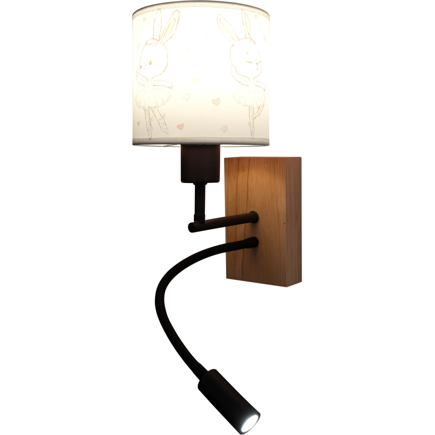 BRILAGI - LED flexibel vägglampa för barn BOBO WOOD 1xE27/25W/230V + LED/3W ek/svart/vit/kaniner