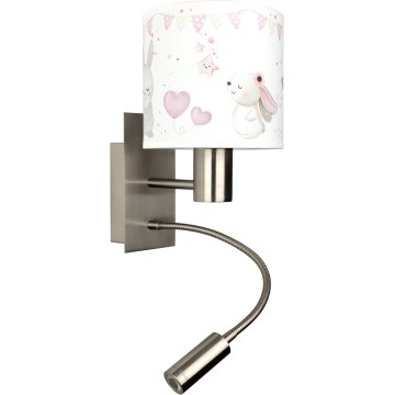 BRILAGI - LED flexibel vägglampa för barn BOBO 1xE27/25W/230V + LED/3W matt krom/krämfärgad med kaninmotiv