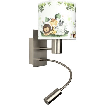BRILAGI - LED flexibel vägglampa för barn BOBO 1xE27/25W/230V + LED/3W matt krom/vit/grön/djungel