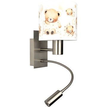 BRILAGI - LED flexibel vägglampa för barn BOBO 1xE27/25W/230V + LED/3W matt krom/vit/nallar