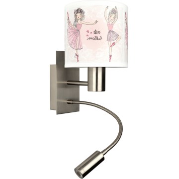 BRILAGI - LED flexibel vägglampa för barn BOBO 1xE27/25W/230V + LED/3W mattkrom/vit/rosa/balettmotiv