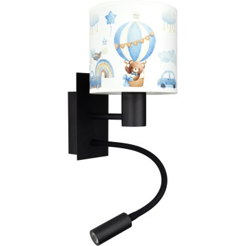 BRILAGI - LED flexibel vägglampa för barn BOBO 1xE27/25W/230V + LED/3W svart/vit/blå/med björnmotiv