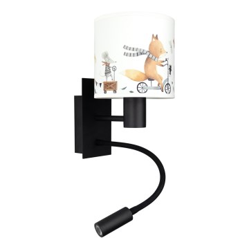 BRILAGI - LED flexibel vägglampa för barn BOBO 1xE27/25W/230V + LED/3W svart/vit/djurmotiv