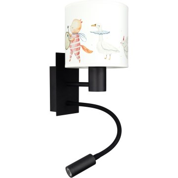 BRILAGI - LED flexibel vägglampa för barn BOBO 1xE27/25W/230V + LED/3W svart/vit/med djurmotiv