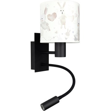 BRILAGI - LED flexibel vägglampa för barn BOBO 1xE27/25W/230V + LED/3W svart/vit med kaninmotiv