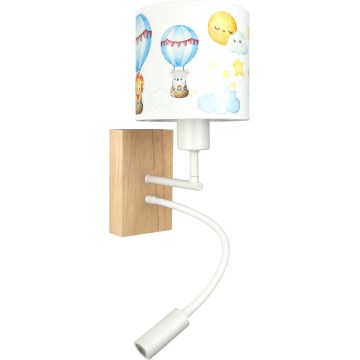BRILAGI - LED flexibel vägglampa för barn BOBO WOOD 1x E27/25W/230V + LED/3W ek/vit med djurmotiv