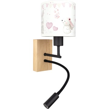 BRILAGI - LED flexibel vägglampa för barn BOBO WOOD 1xE27/25W/230V + LED/3W ek/svart/krämvit/kaniner