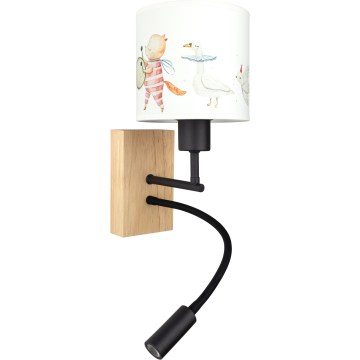 BRILAGI - LED flexibel vägglampa för barn BOBO WOOD 1xE27/25W/230V + LED/3W ek/svart/vit/djurmotiv