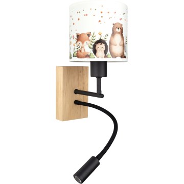 BRILAGI - LED-flexibel vägglampa för barn BOBO WOOD 1xE27/25W/230V + LED/3W ek/svart/vit/djurmotiv