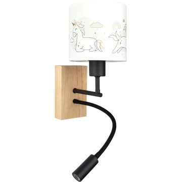 BRILAGI - LED flexibel vägglampa för barn BOBO WOOD 1xE27/25W/230V + LED/3W ek/svart/vit/enhörningar