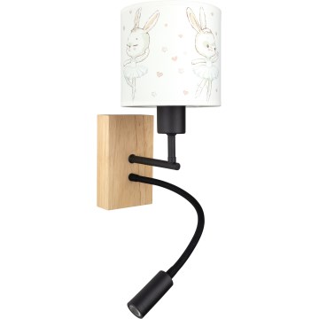 BRILAGI - LED flexibel vägglampa för barn BOBO WOOD 1xE27/25W/230V + LED/3W ek/svart/vit/kaniner