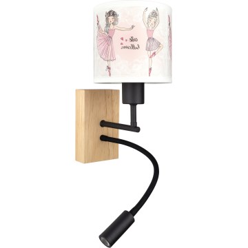 BRILAGI - LED flexibel vägglampa för barn BOBO WOOD 1xE27/25W/230V + LED/3W ek/svart/vit/rosa/ballerina