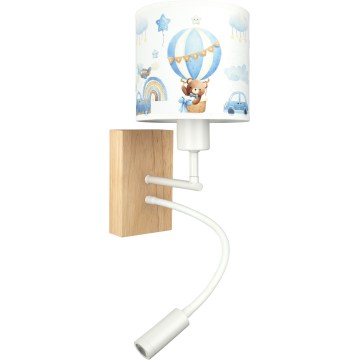 BRILAGI - LED flexibel vägglampa för barn BOBO WOOD 1xE27/25W/230V + LED/3W ek/vit/blå/nallar