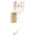 BRILAGI - LED flexibel vägglampa för barn BOBO WOOD 1xE27/25W/230V + LED/3W ek/vit/rosa/ballerina