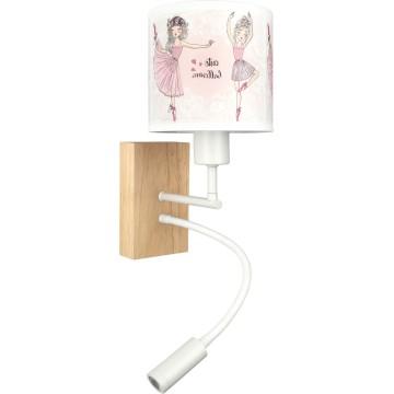 BRILAGI - LED flexibel vägglampa för barn BOBO WOOD 1xE27/25W/230V + LED/3W ek/vit/rosa/ballerina