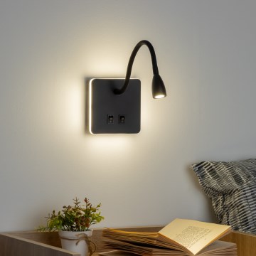 Brilagi - LED Flexibel vägglampa MAYA Double LED/4W/230V + LED/3W svart