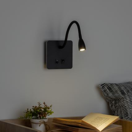 Brilagi - LED Flexibel vägglampa MAYA Double LED/4W/230V + LED/3W svart