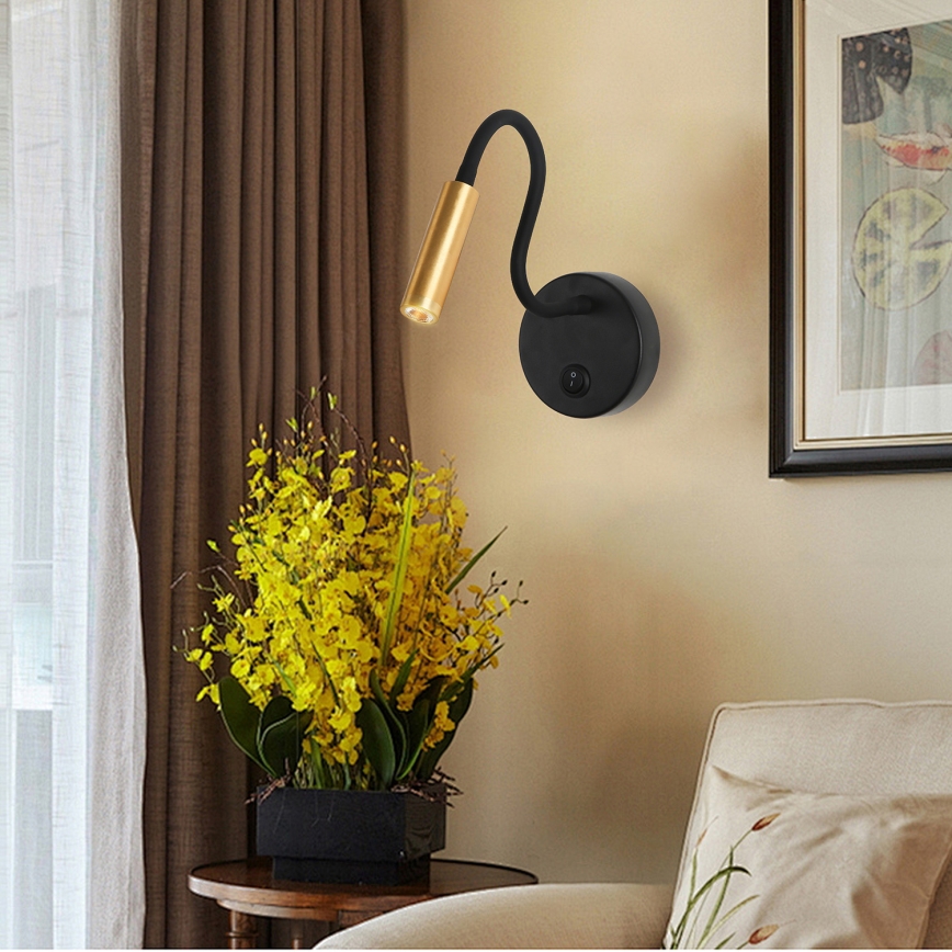 Brilagi - LED Flexibel vägglampa MAYA LED/3W/230V 4000K svart/guld