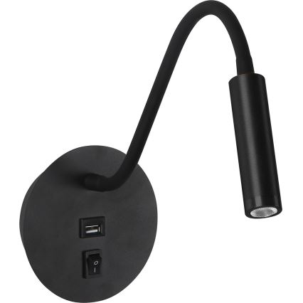 Brilagi - LED Flexibel vägglampa med USB-port MAYA LED/3W/230V 4000K svart