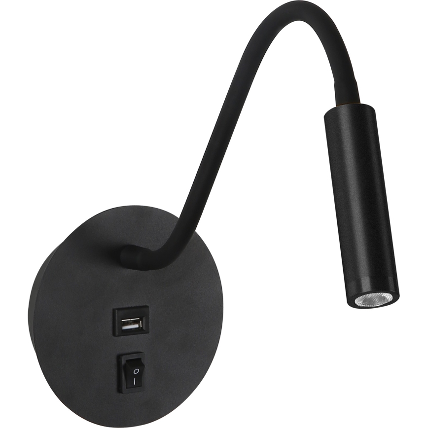Brilagi - LED Flexibel vägglampa med USB-port MAYA LED/3W/230V 4000K svart
