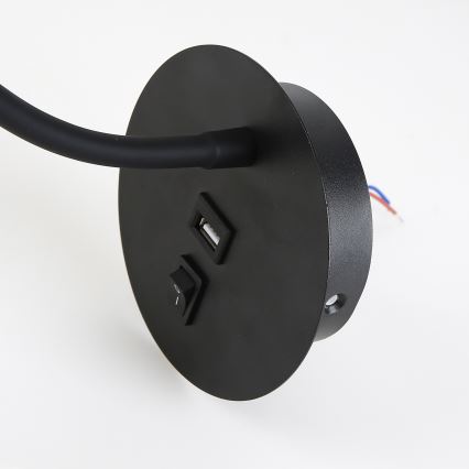 Brilagi - LED Flexibel vägglampa med USB-port MAYA LED/3W/230V 4000K svart
