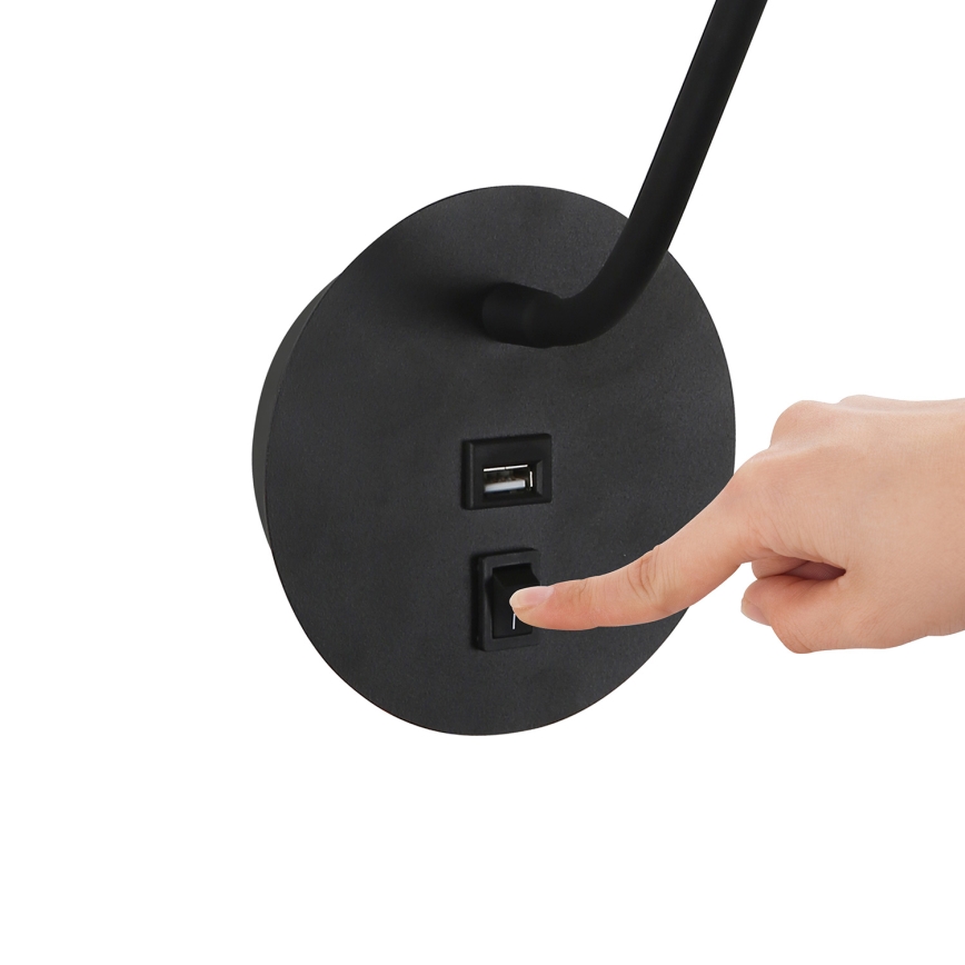 Brilagi - LED Flexibel vägglampa med USB-port MAYA LED/3W/230V 4000K svart