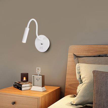 Brilagi - LED Flexibel vägglampa med USB-port MAYA LED/3W/230V 4000K vit