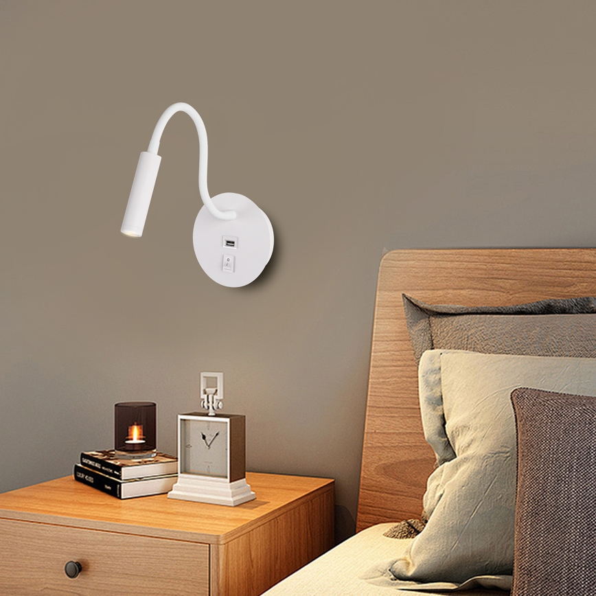 Brilagi - LED Flexibel vägglampa med USB-port MAYA LED/3W/230V 4000K vit