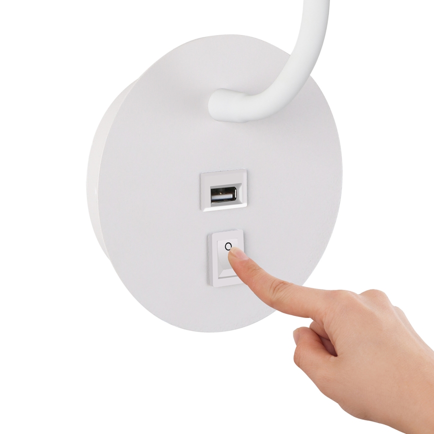 Brilagi - LED Flexibel vägglampa med USB-port MAYA LED/3W/230V 4000K vit