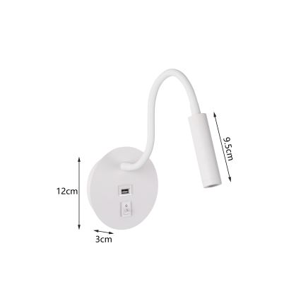 Brilagi - LED Flexibel vägglampa med USB-port MAYA LED/3W/230V 4000K vit