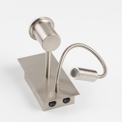 Brilagi - LED flexibel vägglampa NUBILA 1xE27/25W/230V + LED/3W matt krom/gul