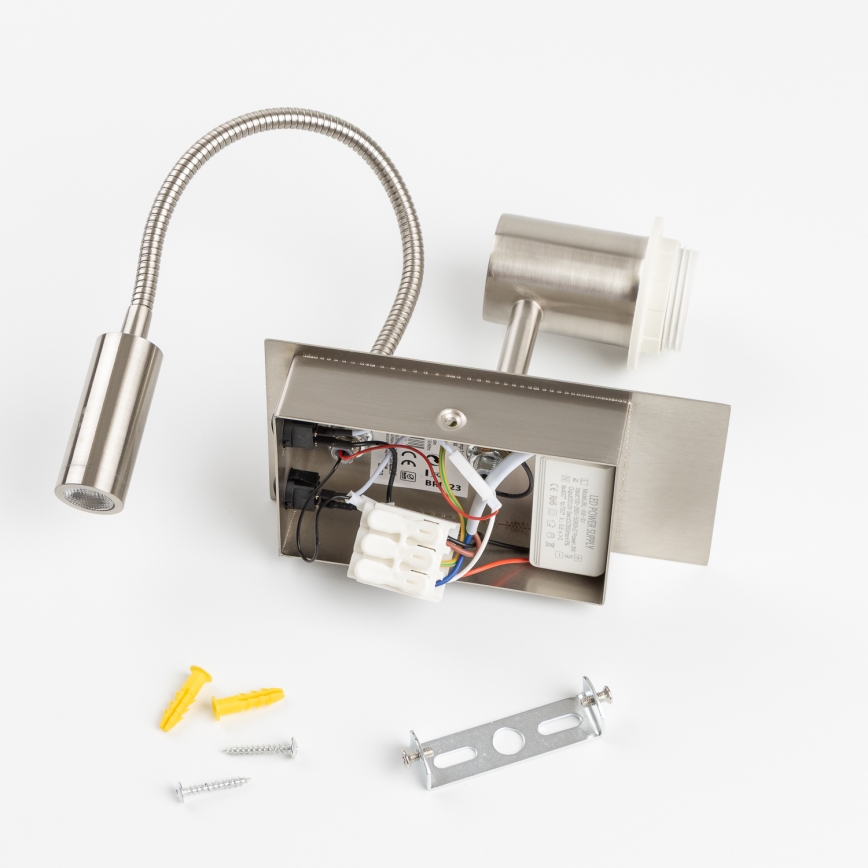 Brilagi - LED flexibel vägglampa NUBILA 1xE27/25W/230V + LED/3W matt krom/gul