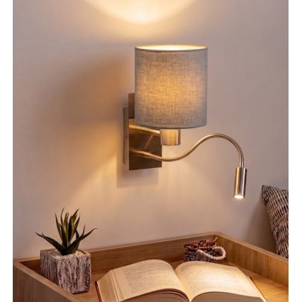 BRILAGI - LED-flexibel vägglampa NUBILA 1xE27/25W/230V + LED/3W mattkrom/ljusgrå