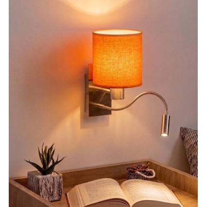 Brilagi - LED flexibel vägglampa NUBILA 1xE27/25W/230V + LED/3W matt krom/orange