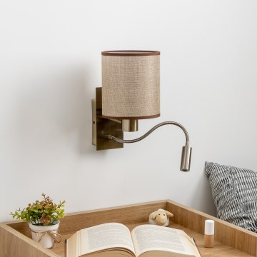 Brilagi - LED Flexibel vägglampa NUBILA 1xE27/25W/230V + LED/3W mässing/brun