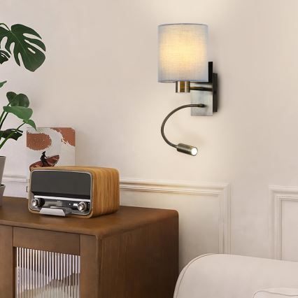 Brilagi - LED Flexibel vägglampa NUBILA 1xE27/25W/230V + LED/3W mässing/grädde