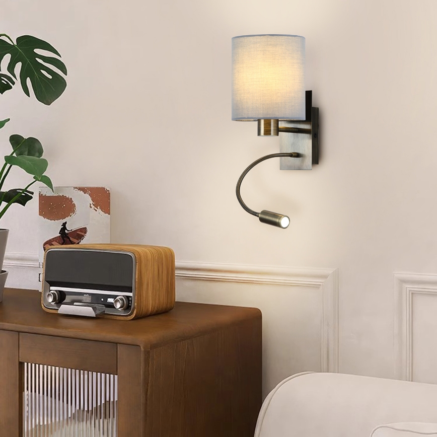 Brilagi - LED Flexibel vägglampa NUBILA 1xE27/25W/230V + LED/3W mässing/grädde