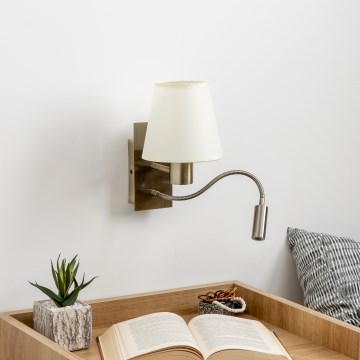 Brilagi - LED Flexibel vägglampa NUBILA 1xE27/25W/230V + LED/3W mässing/grädde