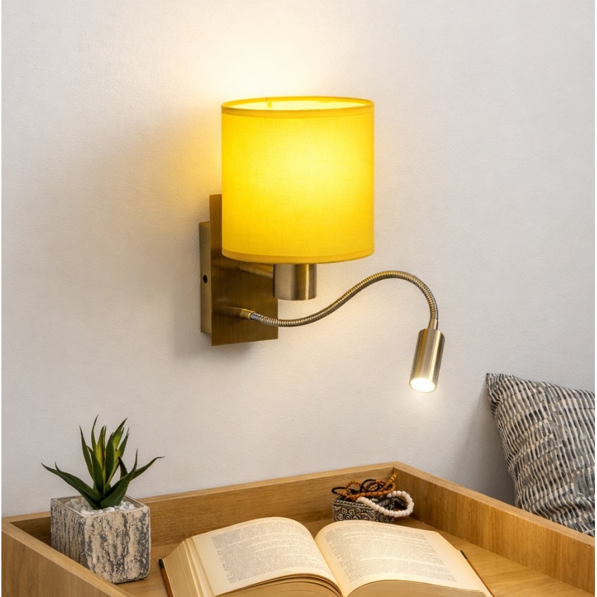Brilagi - LED-flexibel vägglampa NUBILA 1xE27/25W/230V + LED/3W mässing/gul