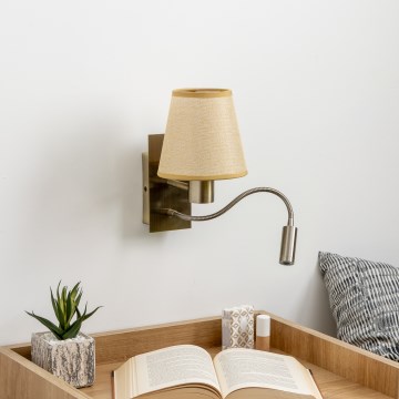 Brilagi - LED Flexibel vägglampa NUBILA 1xE27/25W/230V + LED/3W mässing/ljusbrun